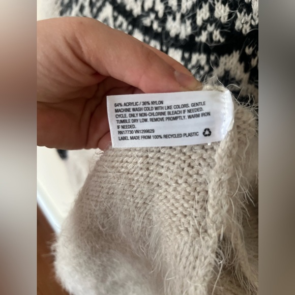 Knox Rose Nordic Eyelash Sweater Black White Scoop Neck Pullover - Picture 4 of 7